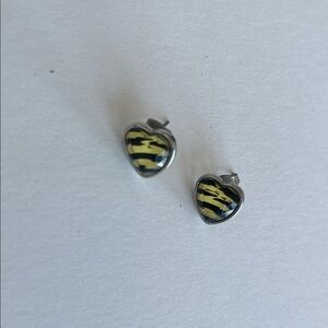 Heart Shaped Earrings with Yellow and Black Stripes